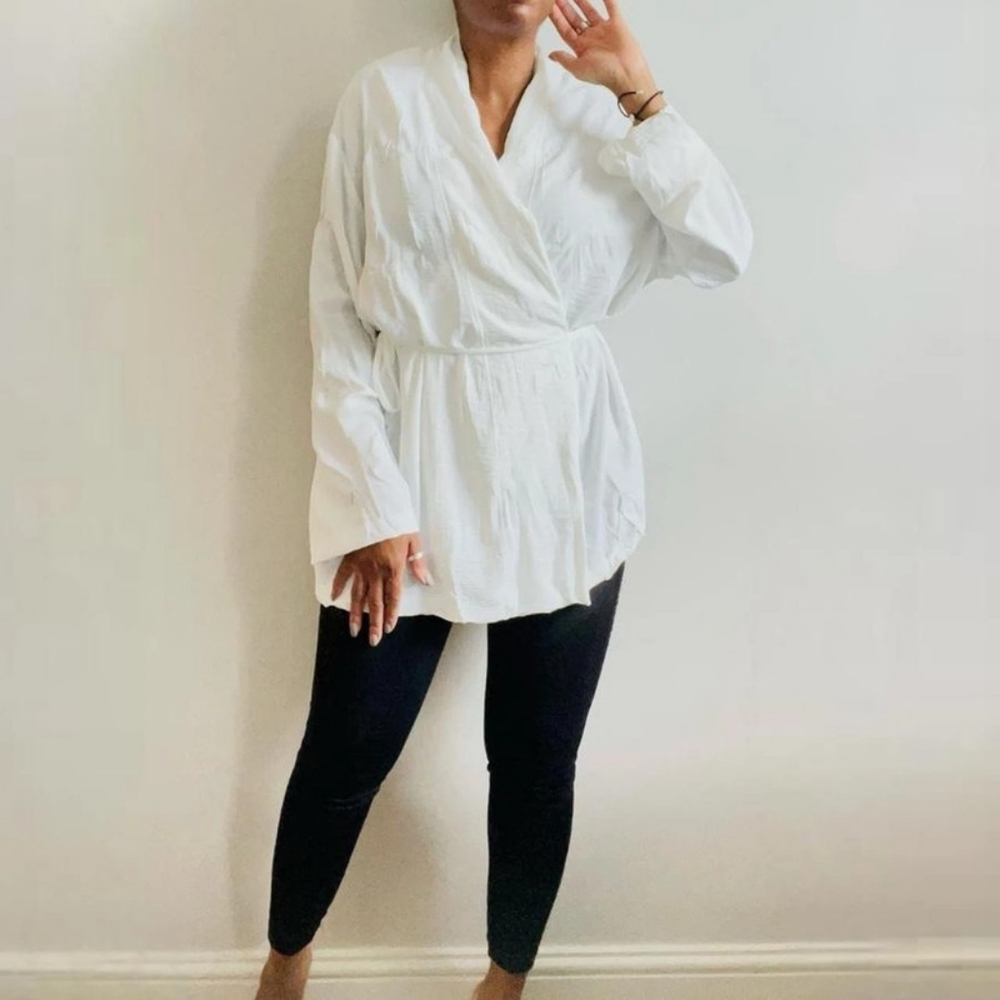 Zara white creased kimono top with ties